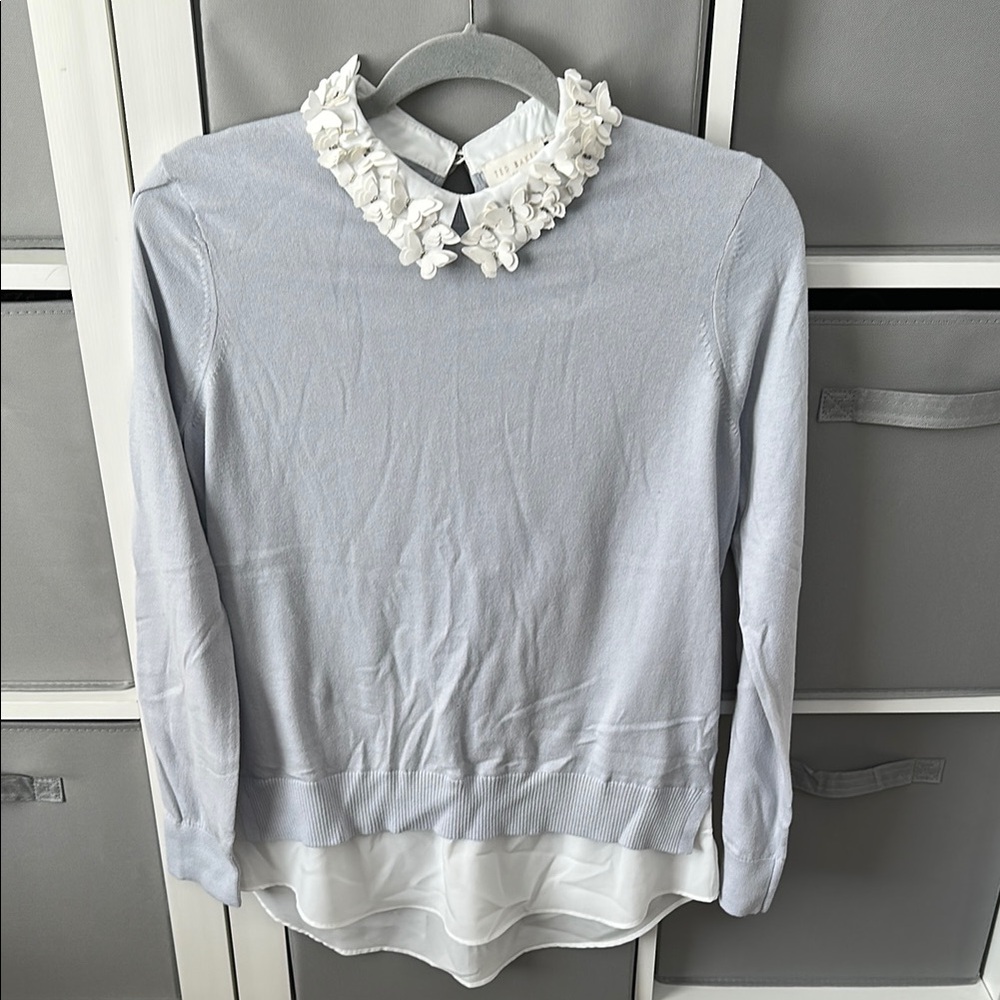 Ted baker Elegant White Ruffled Collar Women's Top